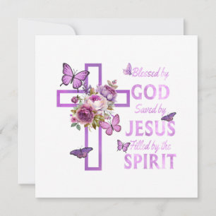 Blessed by God Saved by Jesus Purple Floral Cross  Invitation