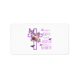Blessed by God Saved by Jesus Purple Floral Cross  Label