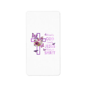 Blessed by God Saved by Jesus Purple Floral Cross Label
