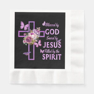 Blessed by God Saved by Jesus Purple Floral Cross Napkin
