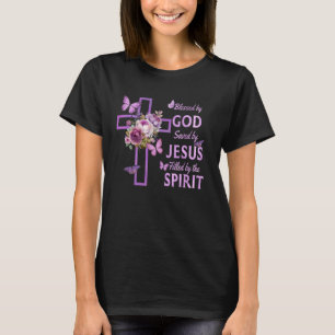 Blessed by God Saved by Jesus Purple Floral Cross T-Shirt
