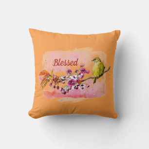 Blessed Cherry Blossoms and Finch Lumbar Pillow