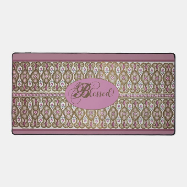 Blessed! Chocolate & Purple Desk Mat - Purple (Front)