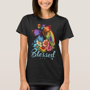 Blessed Christian Butterfly Pretty Floral Rainbow  T-Shirt