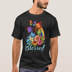 Blessed Christian Butterfly Pretty Floral Rainbow T-Shirt