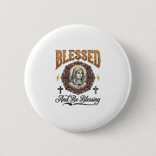Blessed Christian Vintage Engraving T-Shirt Design 6 Cm Round Badge
