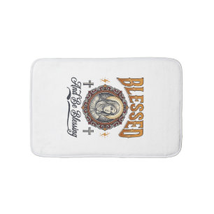Blessed Christian Vintage Engraving T-Shirt Design Bath Mat