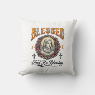 Blessed Christian Vintage Engraving T-Shirt Design Cushion