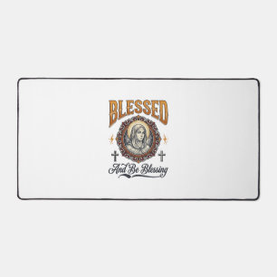 Blessed Christian Vintage Engraving T-Shirt Design Desk Mat