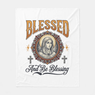 Blessed Christian Vintage Engraving T-Shirt Design Fleece Blanket