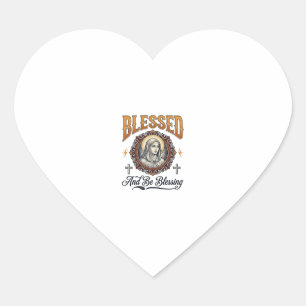 Blessed Christian Vintage Engraving T-Shirt Design Heart Sticker