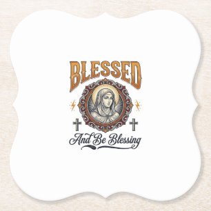 Blessed Christian Vintage Engraving T-Shirt Design Paper Coaster
