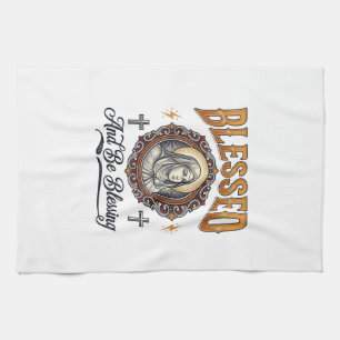 Blessed Christian Vintage Engraving T-Shirt Design Tea Towel