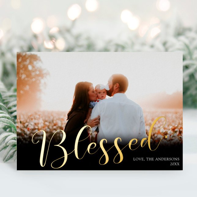 Blessed Christmas Elegant black gold foil photo (Creator Uploaded)