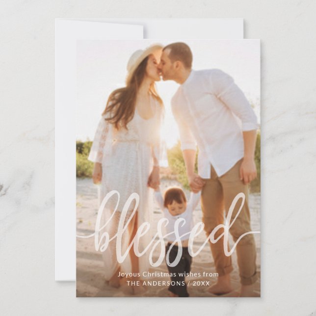 Blessed Christmas Holiday Handwritten Script Photo Card (Front)