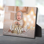 BLESSED Christmas Holiday Photo Easel Frameless Plaque<br><div class="desc">This charming easel tabletop plaque features the word BLESSED in a beautiful white script and any information you want below in any font and font colour on top of your favourite photo. Great as a gift or create for yourself. Use Horizontal or Vertical photo.</div>