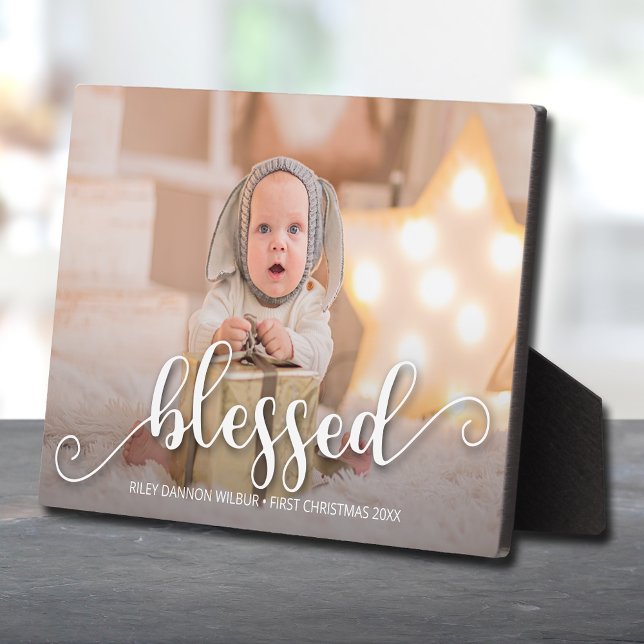 BLESSED Christmas Holiday Photo Easel Frameless Plaque (Creator Uploaded)