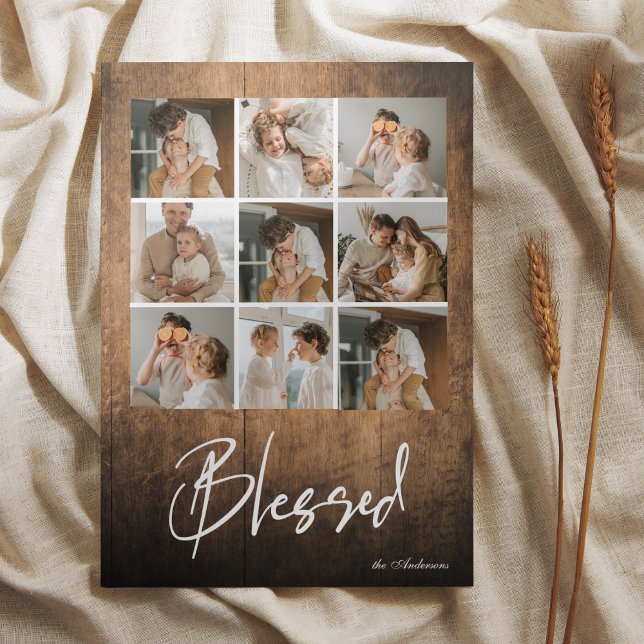 Blessed Collage Family Photo Card | Rustic (Creator Uploaded)