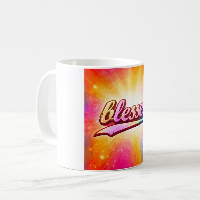 Blessed Colourful Typography Inspirational Coffee Mug (Front Left)