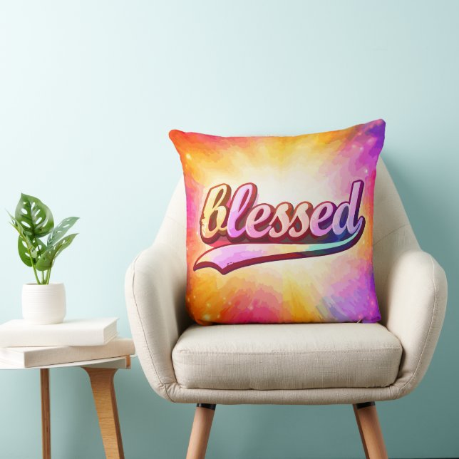 Blessed Colourful Typography Inspirational Cushion (Chair)