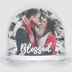 Blessed Couple 2 Sided Photo Modern Script  Snowglobe