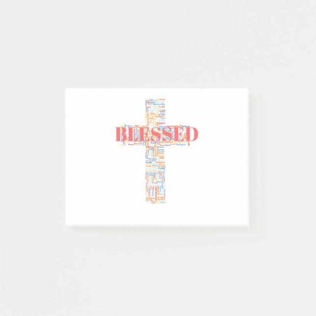 Blessed Cross WordArt Post-it Notes (Front)