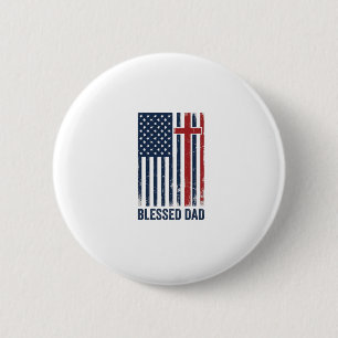 Blessed Dad Christian Flag Cross Vintage Shirt Des 6 Cm Round Badge
