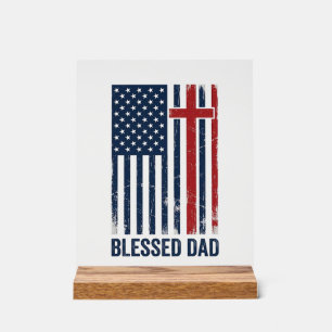 Blessed Dad Christian Flag Cross Vintage Shirt Des Acrylic Sign