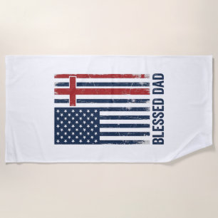 Blessed Dad Christian Flag Cross Vintage Shirt Des Beach Towel
