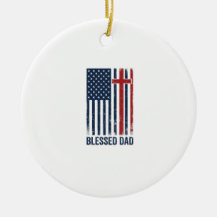 Blessed Dad Christian Flag Cross Vintage Shirt Des Ceramic Tree Decoration