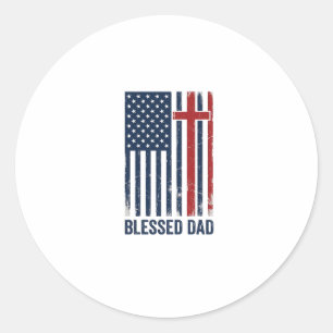 Blessed Dad Christian Flag Cross Vintage Shirt Des Classic Round Sticker