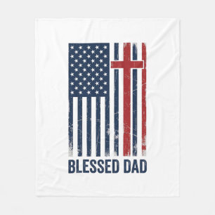 Blessed Dad Christian Flag Cross Vintage Shirt Des Fleece Blanket