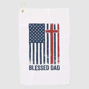 Blessed Dad Christian Flag Cross Vintage Shirt Des Golf Towel