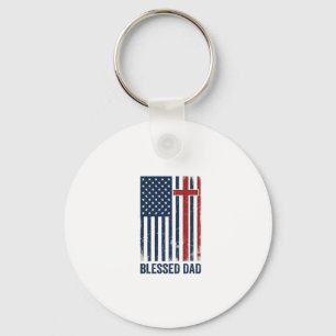 Blessed Dad Christian Flag Cross Vintage Shirt Des Key Ring