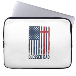 Blessed Dad Christian Flag Cross Vintage Shirt Des Laptop Sleeve