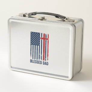 Blessed Dad Christian Flag Cross Vintage Shirt Des Metal Lunch Box
