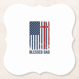 Blessed Dad Christian Flag Cross Vintage Shirt Des Paper Coaster