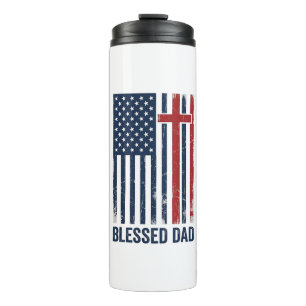 Blessed Dad Christian Flag Cross Vintage Shirt Des Thermal Tumbler
