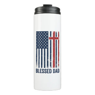 Blessed Dad Christian Flag Cross Vintage Shirt Des Thermal Tumbler