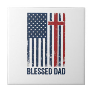 Blessed Dad Christian Flag Cross Vintage Shirt Des Tile