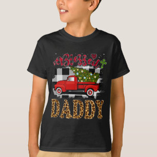 Blessed Daddy Red Truck Plaid Xmas Tree Family Chr T-Shirt