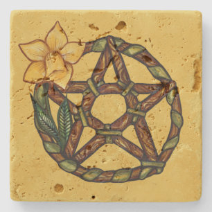 Blessed Daffodil Pentacle Ostara Art Stone Coaster