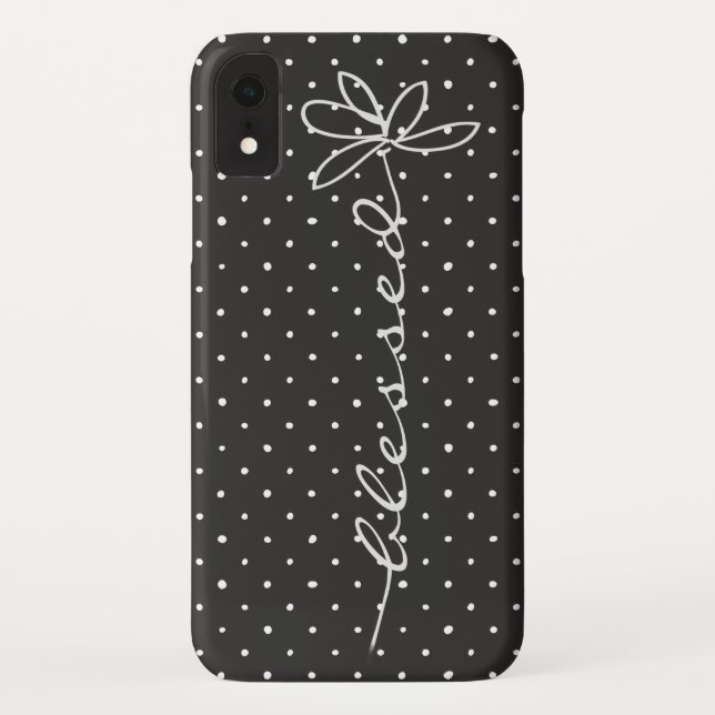 Blessed daisy on black with white polka dots Case-Mate iPhone case (Back)