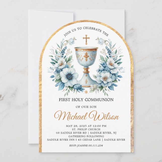 Blessed Day First Holy Communion Floral Invitation (Front)