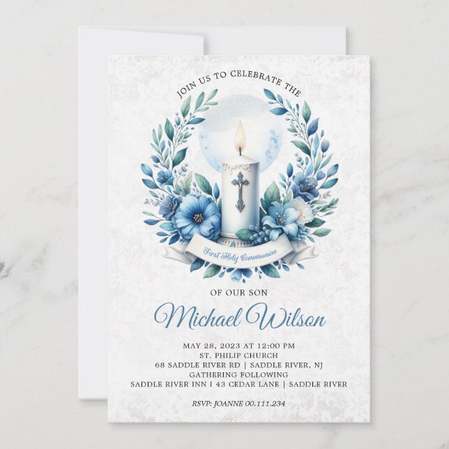 Blessed Day First Holy Communion Floral Invitation (Front)