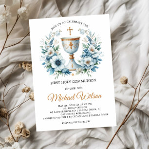 Blessed Day First Holy Communion Floral Invitation