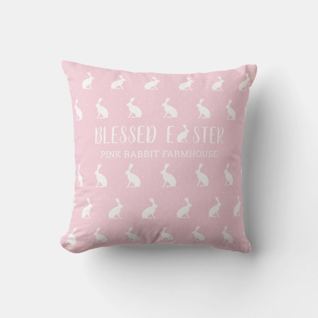 Blessed Easter. Girly Pink Farmhouse. Easter Gift Cushion (Front)