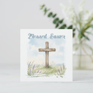 Blessed Easter Watercolor Easter Cross Greeting Card