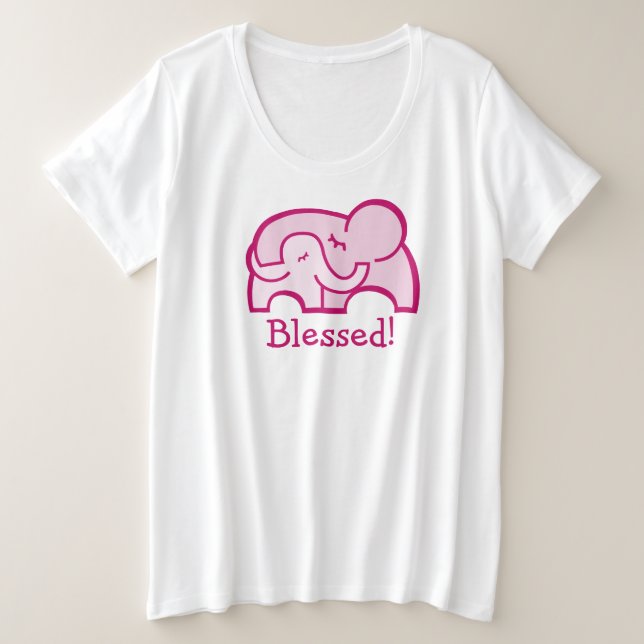 Blessed! elephant hug maternity pink t-shirt plus size T-Shirt (Design Front)