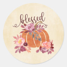 Blessed - Fall Pumpkin with Pink Flowers